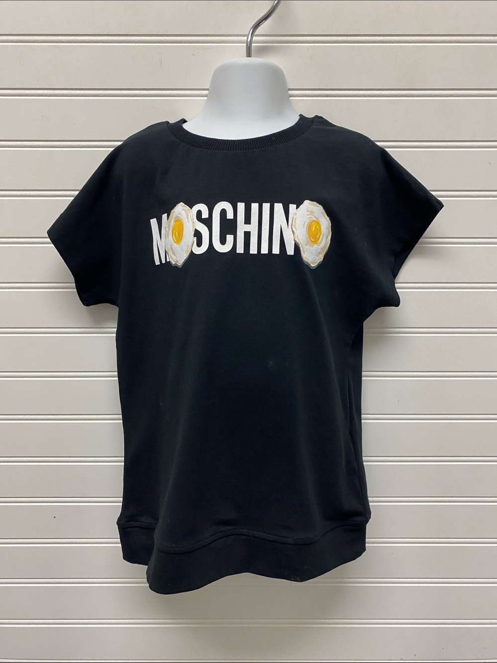Moschino Kids Short Sleeve Black Sunny Side Egg Logo Shirt NWT